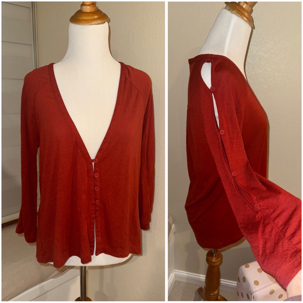 Anthropologie Crimson Blouse with peek a boo sleeves